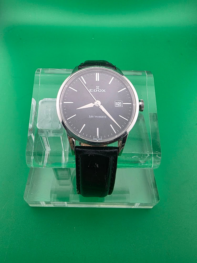 EDOX Les Vauberts Quartz Black Dial Swiss Dress Watch – Box