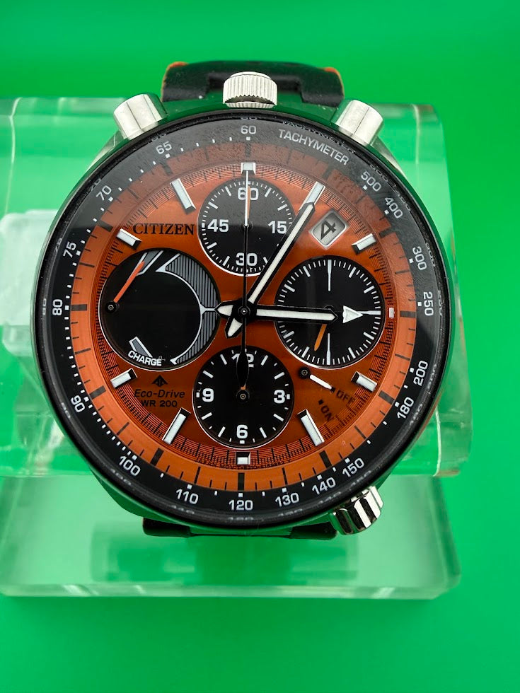 Citizen Primo Eco-Drive Chronograph CA0467-11H — Orange Dial — Full Set