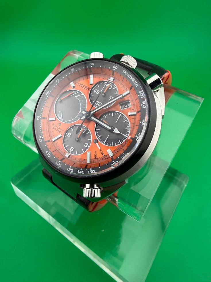 Citizen Primo Eco-Drive Chronograph CA0467-11H — Orange Dial — Full Set