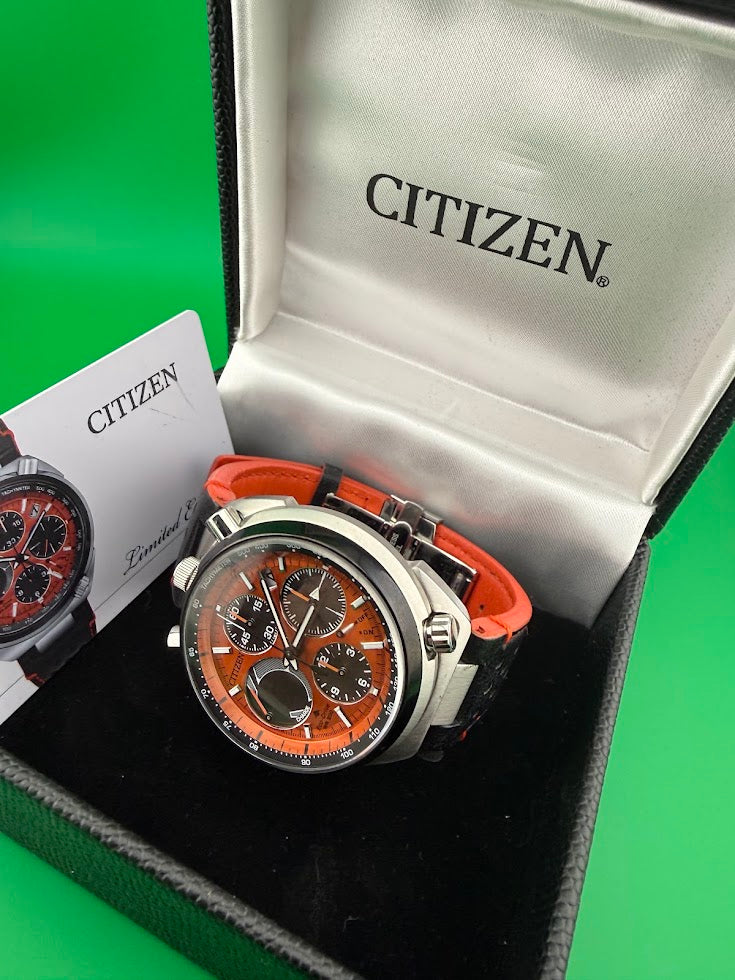 Citizen Primo Eco-Drive Chronograph CA0467-11H — Orange Dial — Full Set